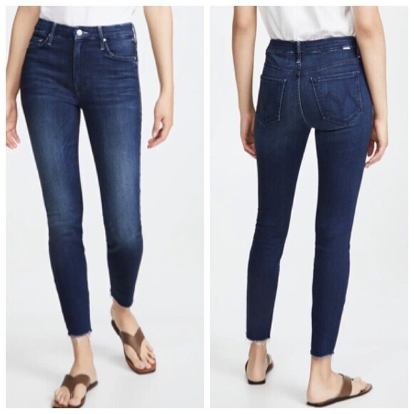 MOTHER The Looker High Waisted Ankle Fray Jeans Women’s 24 Blue Tongue And Chic - Picture 1 of 12